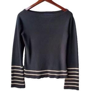 Vtg Liz Claiborne LIZSPORT Long Bell Sleeve Boat Neck Striped Blouse Size Small